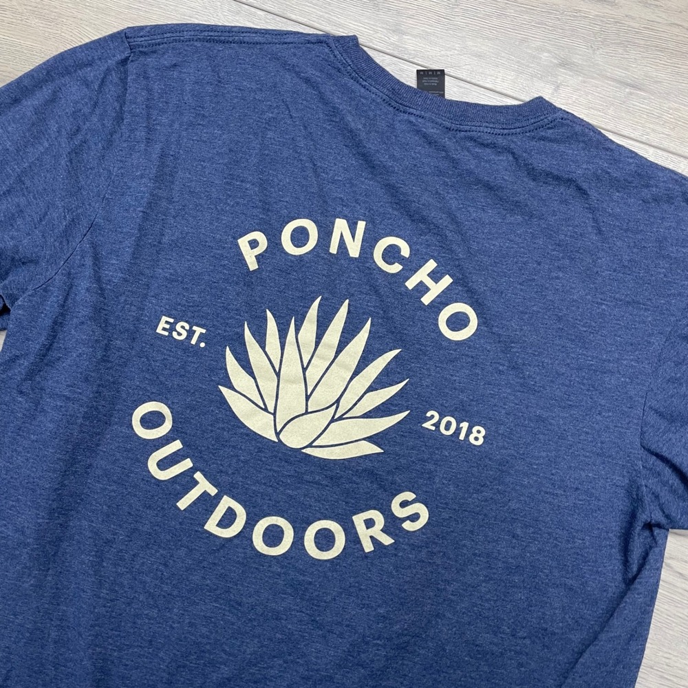 Poncho Outdoors T-Shirt Mens Medium Blue Short Sleeve Graphic Agave Logo 7202